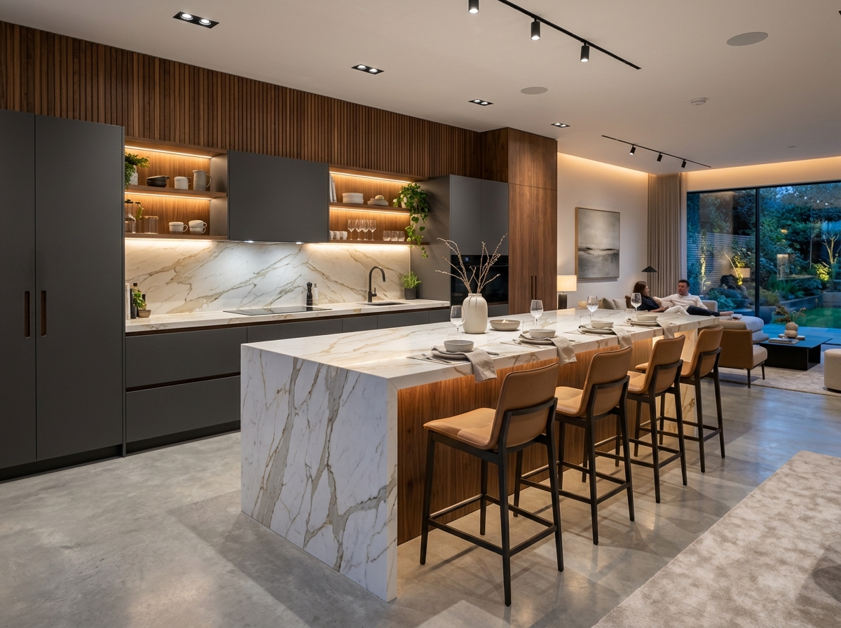 Customized Luxury Modular Kitchen and Dining Island