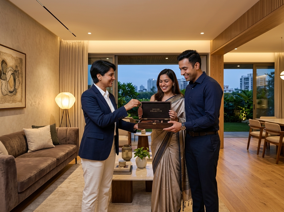 Project Handover - Anjani Infra Lead Presenting Keys to Homeowners in Completed Luxury Interior